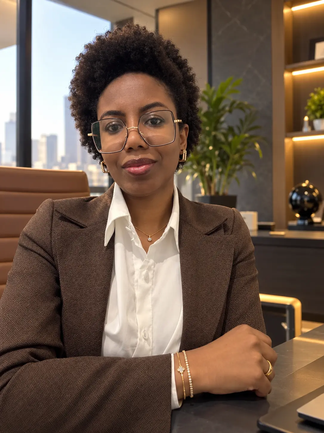 Advogada previdenciária Ana Carolina Bernardo sentada à mesa de trabalho
